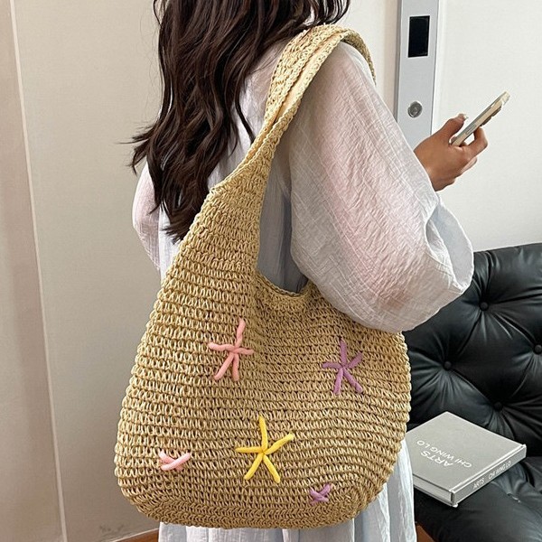 New woven niche summer 2025 girlish travel bag, sweet straw woven, versatile and fashionable starfish handbag Specification drawing