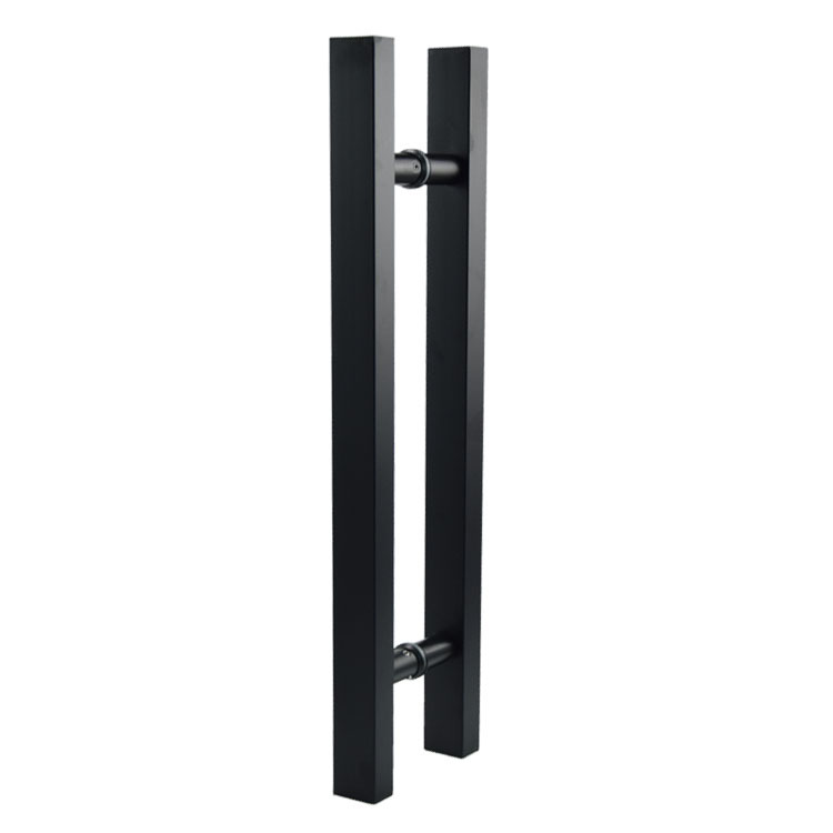 Glass door handle logo, glass door handle, stainless steel square tube, black baked paint, large wooden door handrail, sliding handle Item Picture