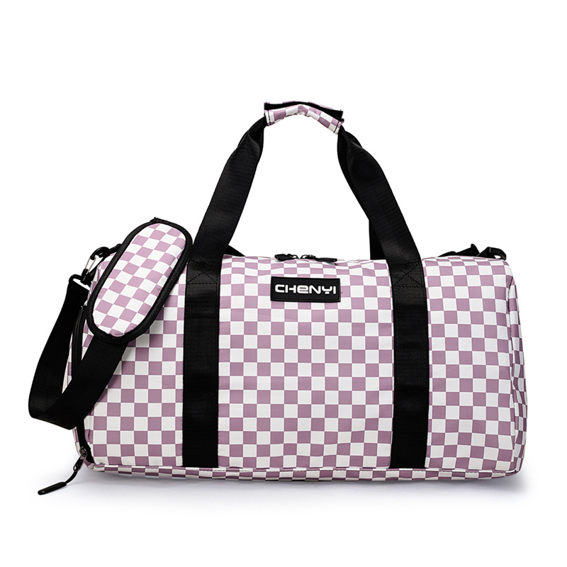 Checkerboard fitness yoga bag 2024 New style fitness bag, men's and women's sports travel bag, hand-held cylindrical sports bag Item Picture