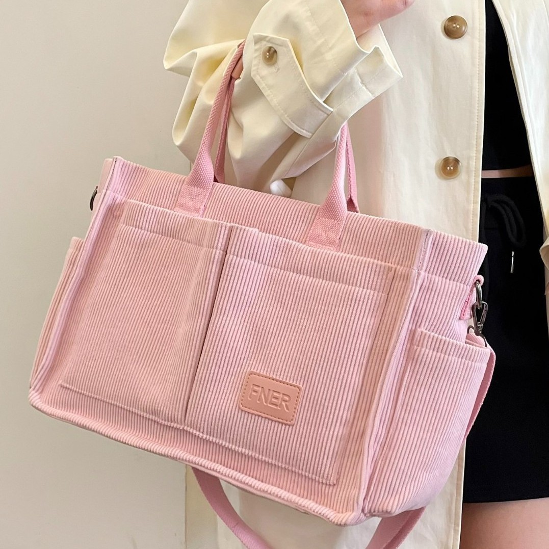 2024 New corduroy single-shoulder bag for women's casual large-capacity handbag, Korean style fashionable crossbody fashionable fabric bag details Picture