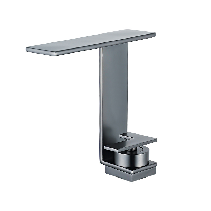 Gun-gray brass waterfall basin faucet, hot and cold household bathroom, bathroom counter basin, washbasin faucet Item Picture