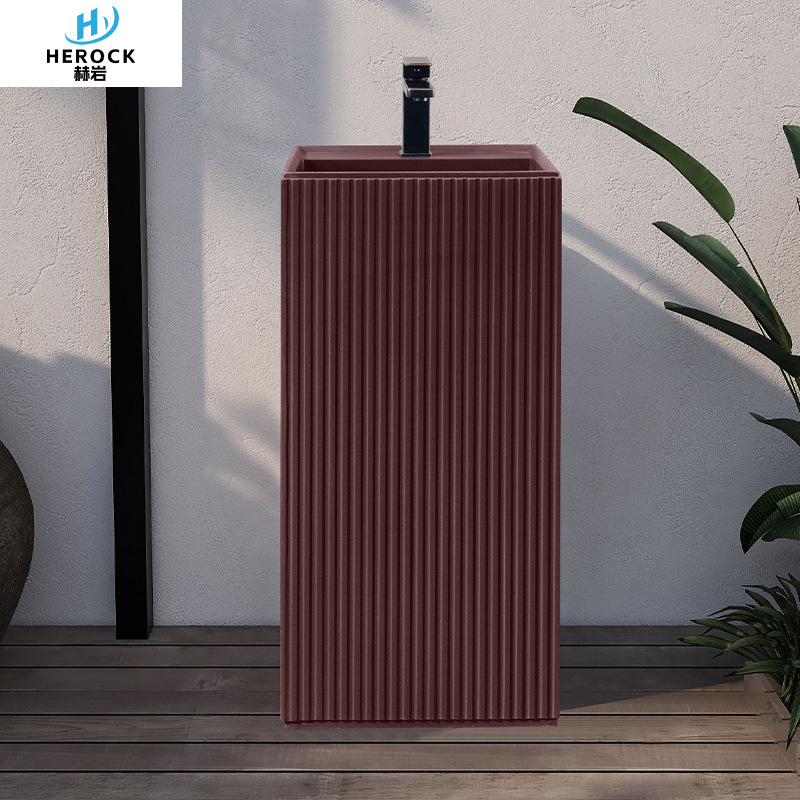 Artistic column basin, vertical washbasin, stone column washbasin, integrated balcony, outdoor floor washbasin Application Scenario