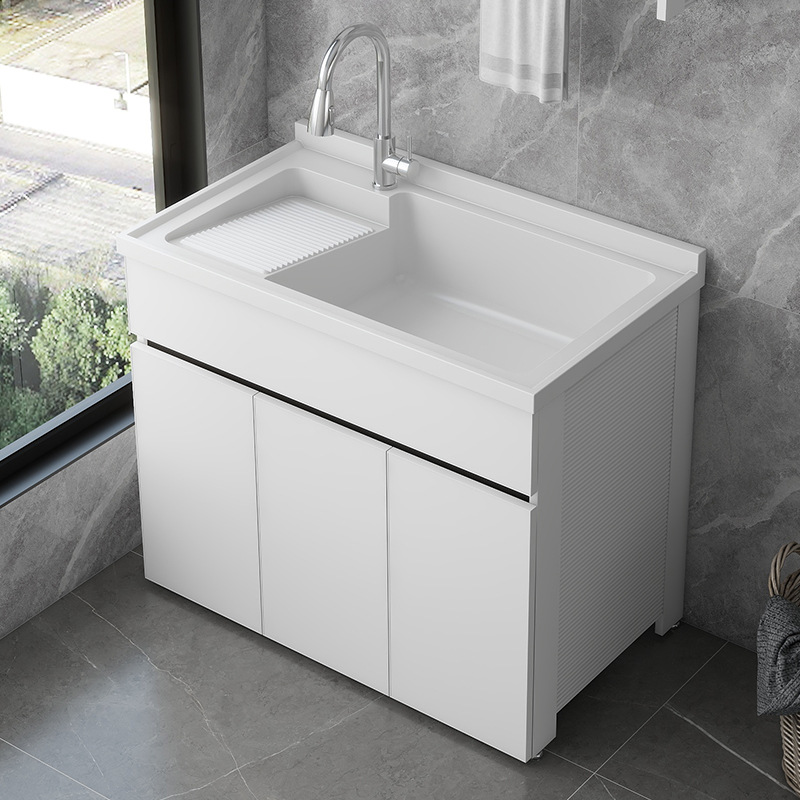 Honeycomb aluminum balcony washing cabinet, combined washing pool, household washing table face, hand basin, washing trough integrated cabinet with washboard Specification drawing