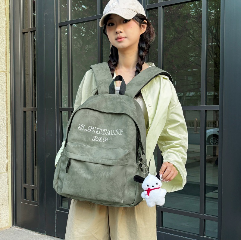 Japanese Harajuku retro letter backpack 2025 New Korean version simple and versatile student schoolbag with large capacity for women Specification drawing