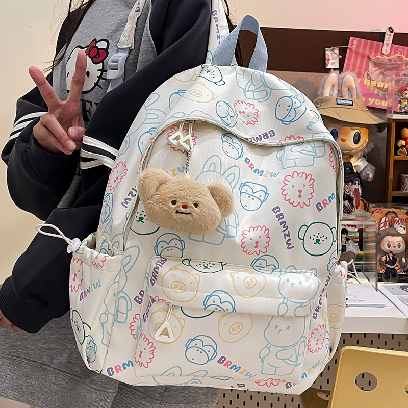 This is a new cartoon printed student backpack for the autumn and winter season of the foreign trade school. It has a large capacity and is cute and casual on campus details Picture