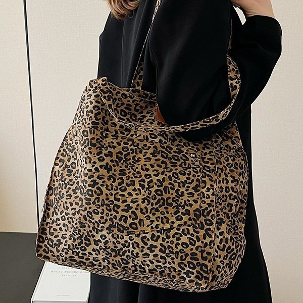 New 2024 women's bags: Leopard print tote bag, open twill bag, large capacity bag, shoulder bag, student tutorial bag, Mommy details Picture