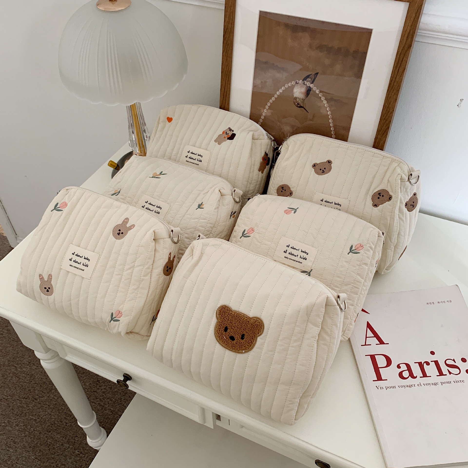21131 InS-style quilted and embroidered baby cotton stroller hanging bag Mommy bag Storage cosmetic bag handbag full figure