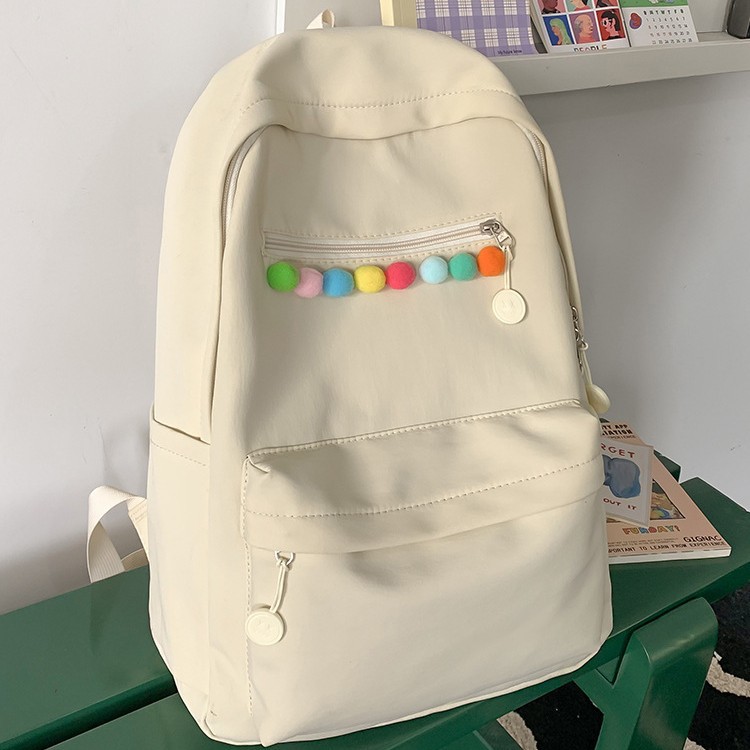 Simple and versatile backpack, student schoolbag, cute colored ball, solid color, girlish style, casual backpack, outdoor travel bag full figure