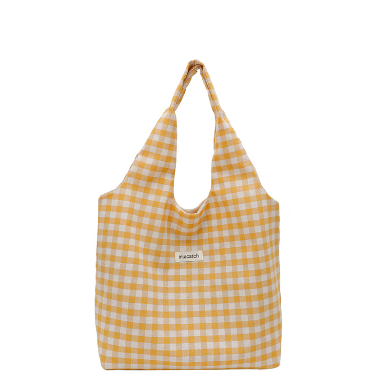 Korean style large-capacity underarm bag for women, 2025 new color-blocking checkered tote bag, make-up class single-shoulder bag Item Picture
