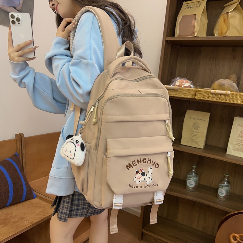 New cute cartoon-embroidered puppy backpack for girls, Japanese ins school style, large-capacity backpack for primary and secondary school students full figure