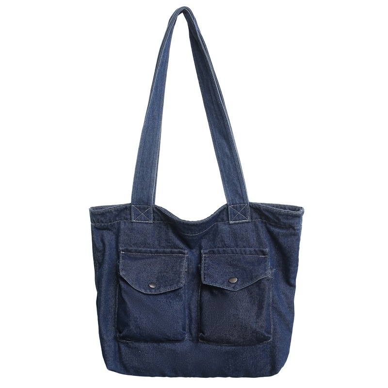 Retro-style large-capacity denim bag for girls, 2024 new fashion student computer bag for class, single-shoulder hand-held tote bag Item Picture