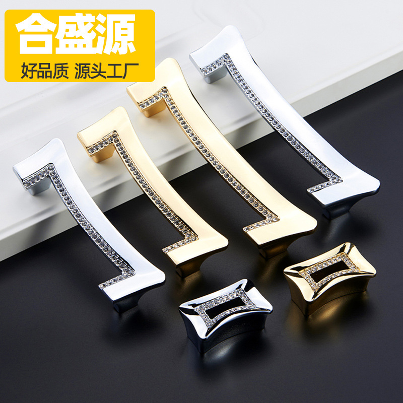 Nordic gold handles for wardrobe and cabinet doors, European court luxury diamond-encrusted crystal handles for drawers and door handles full figure