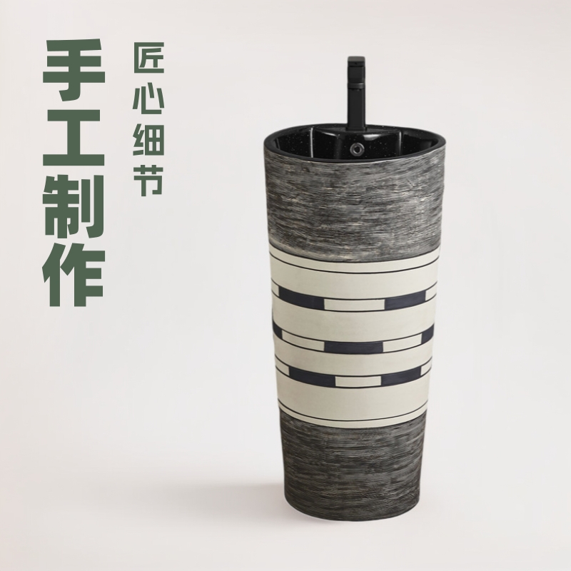 Light luxury retro ceramic column basin, one-piece floor-standing washbasin, household bathroom, balcony washbasin, one-piece basin full figure