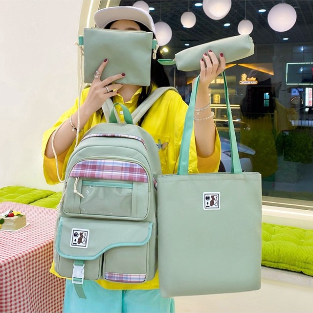 New clear checkered travel backpack, forest-style spring durable backpack, fashionable for girls, cute schoolbag for junior high school students full figure