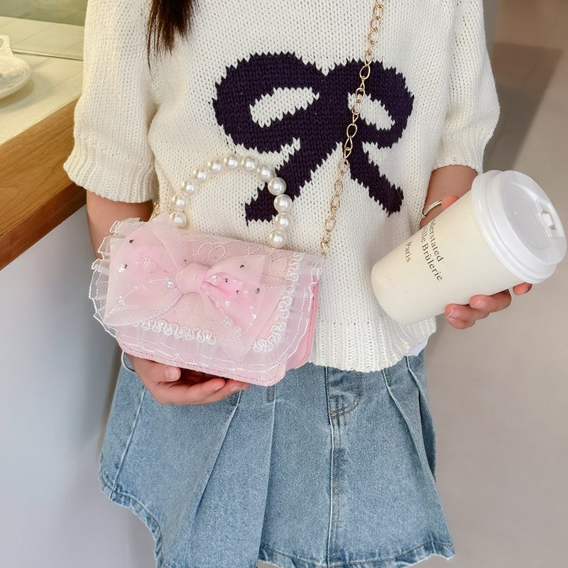New cartoon children's crossbody bag, cute chanel-style bow, little girl princess single-shoulder bag, hand-carry matching bag Specification drawing