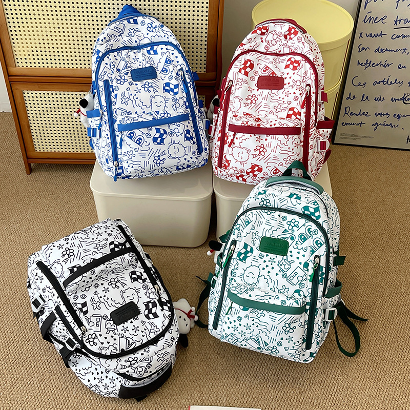 Cross-border schoolbag for junior high school students, large-capacity printed graffiti, niche design backpack, college student travel bag full figure