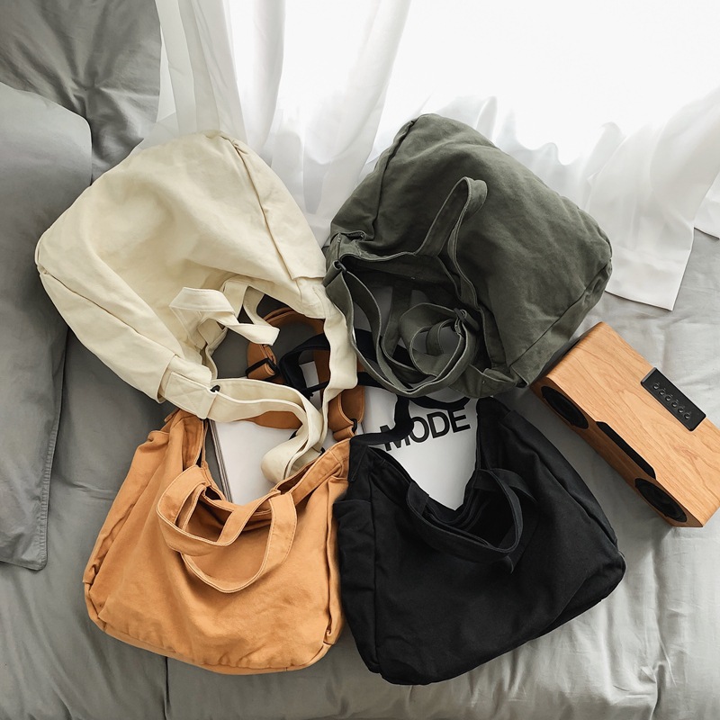 Washed canvas bag for women, 2024 new large-capacity tote bag for women, laid-back style single-shoulder bag, hand-held crossbody bag for women Specification drawing