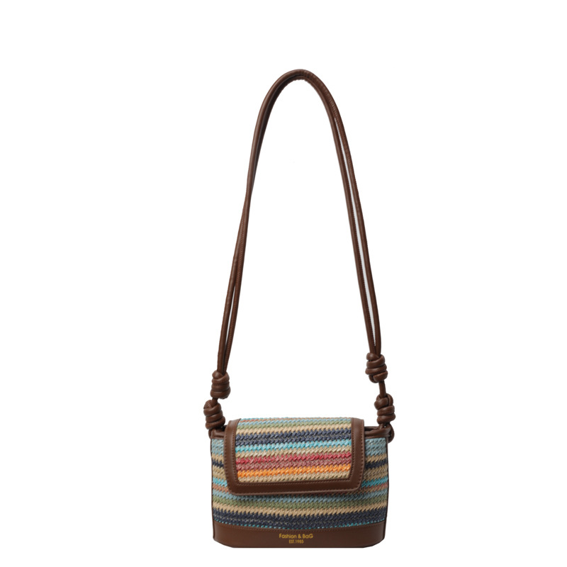Fashionable color-blocking straw woven bag for women, 2024 new style simple and casual woven bag, high-end and versatile single-shoulder crossbody bag Item Picture