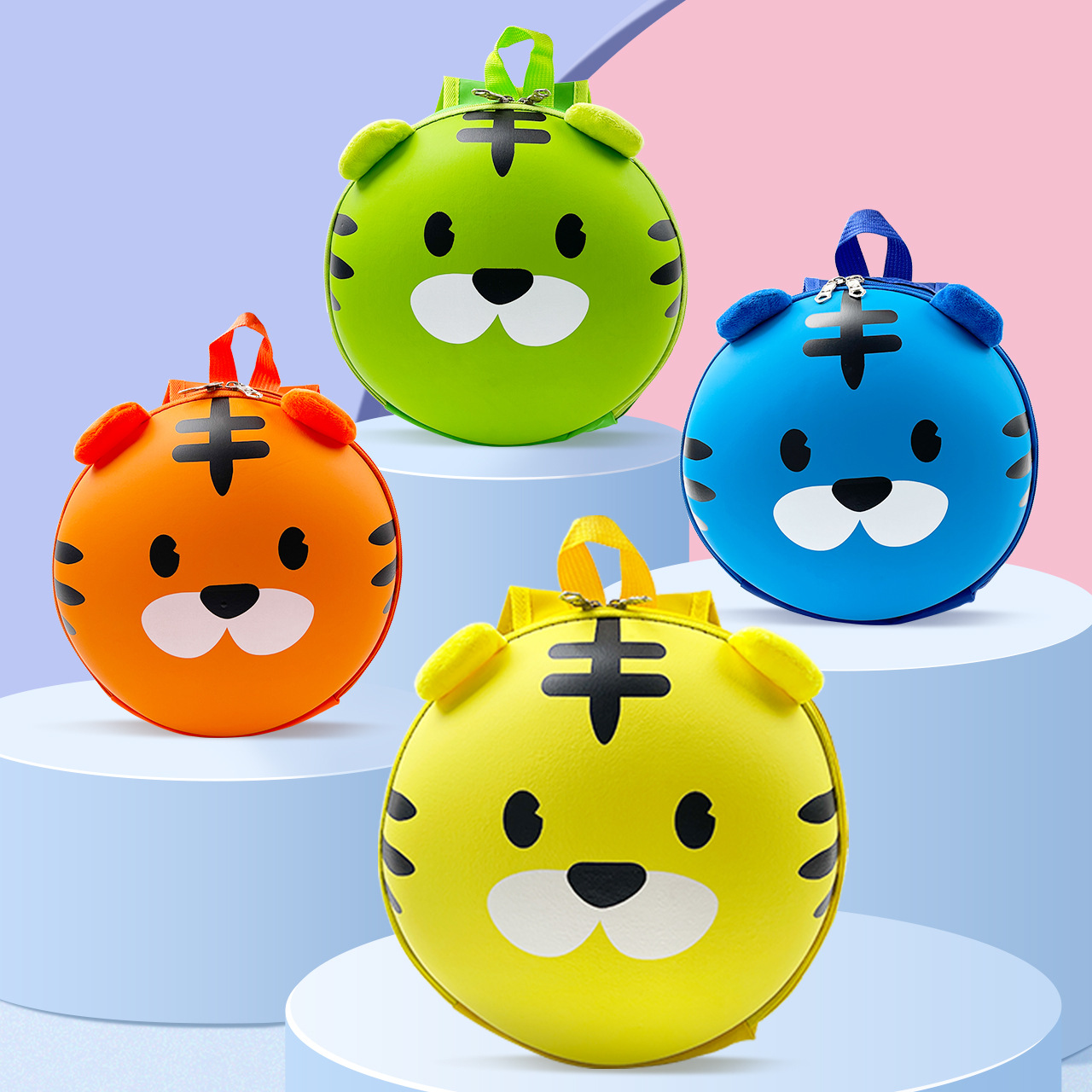 Baby and children's 3D cartoon eggshell anti-wandering backpack, tiger, strawberry, penguin, chick kindergarten schoolbag full figure