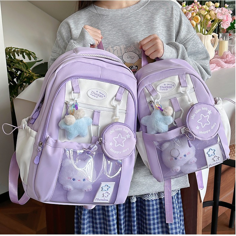 Japanese-style transparent pain bag, InS-style schoolbag for middle and high school students, cute girl, large-capacity backpack, lightweight student backpack Application Scenario