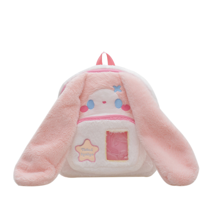 Cartoon long-eared rabbit plush backpack, large capacity, cute class backpack, personalized and girlish birthday gift backpack Item Picture