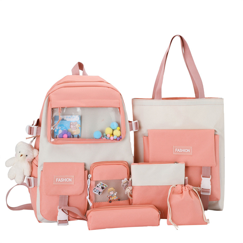 New large-capacity student schoolbag, Korean version Harajuku four-piece canvas backpack, a lightweight backpack for middle school students on campus Item Picture