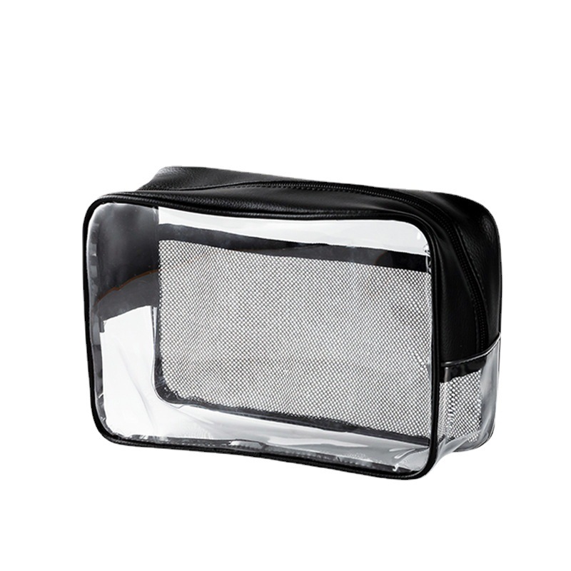 New pu transparent three-piece makeup storage bag, large-capacity bath bag, travel and business trip toiletry bag, factory direct sales Item Picture