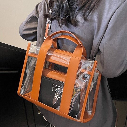 ins Korean beach bag, transparent PVC waterproof bag, travel large capacity, Mommy buns, mother bag, single-shoulder armpit bag Specification drawing