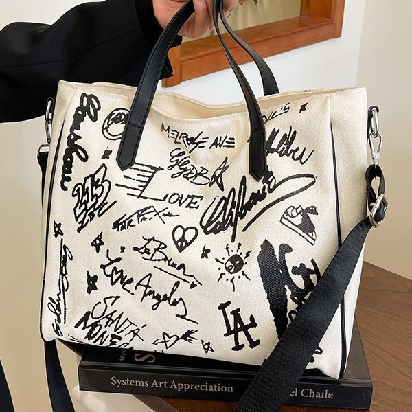 Canvas bag, single-shoulder large-capacity tote bag, student canvas tote bag, crossbody bag for girls, 2025 new style hand-held crossbody bag Specification drawing