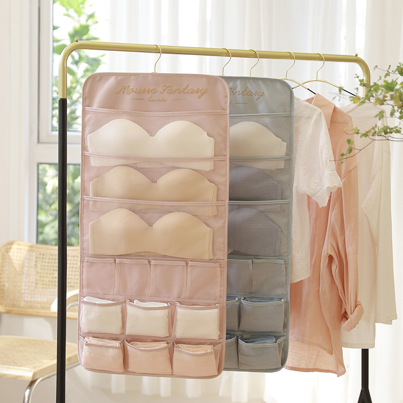 Underwear storage hanging bag, wall-mounted double-sided storage bag, underwear, bra and socks organization rack, wardrobe hanging bag full figure