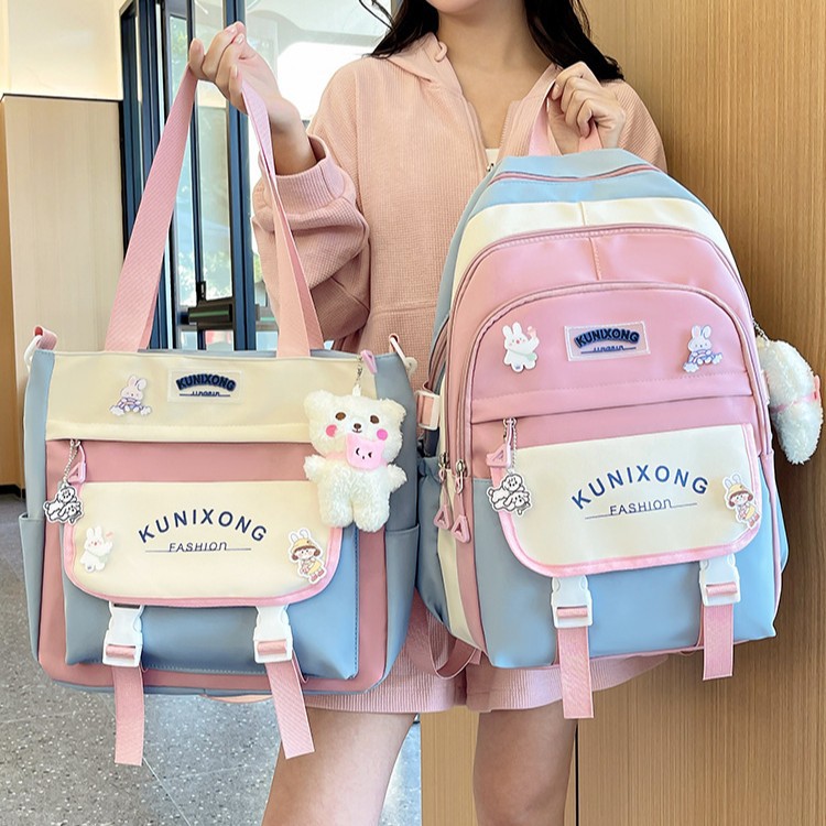 A two-piece backpack set for primary and secondary school students with a high level of appearance and a Korean-style ins color scheme, and a large-capacity backpack for female junior high school students details Picture
