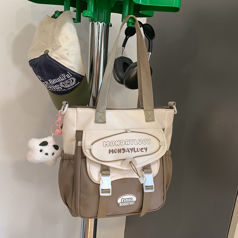 High appearance level Korean-style fresh and simple single-shoulder bag for junior high school students, color-blocking handbag, primary school student tutorial bag, canvas crossbody bag Specification drawing