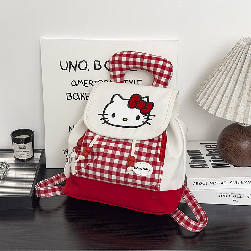 New cute checkered backpack for girls, cartoon mini schoolbag, personalized shopping backpack, fashionable bag for girls Specification drawing