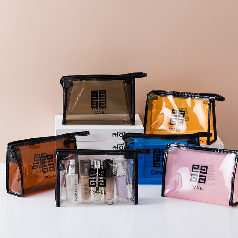 Korean-style PVC transparent mothershell cosmetic bag, waterproof, portable storage, hand-held toiletries, large capacity for travel storage details Picture