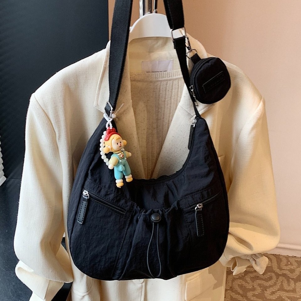 Spring/Summer 2025 ultra-light pleated crossbody bag, student cloth bag, single-shoulder bag, drawstring bag, pleated bag with multiple pockets Specification drawing