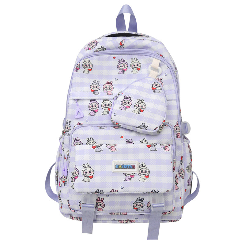 Large-capacity cute backpacks for the back-to-school season, featuring printed cartoon rabbit girls and checkered backpacks Item Picture