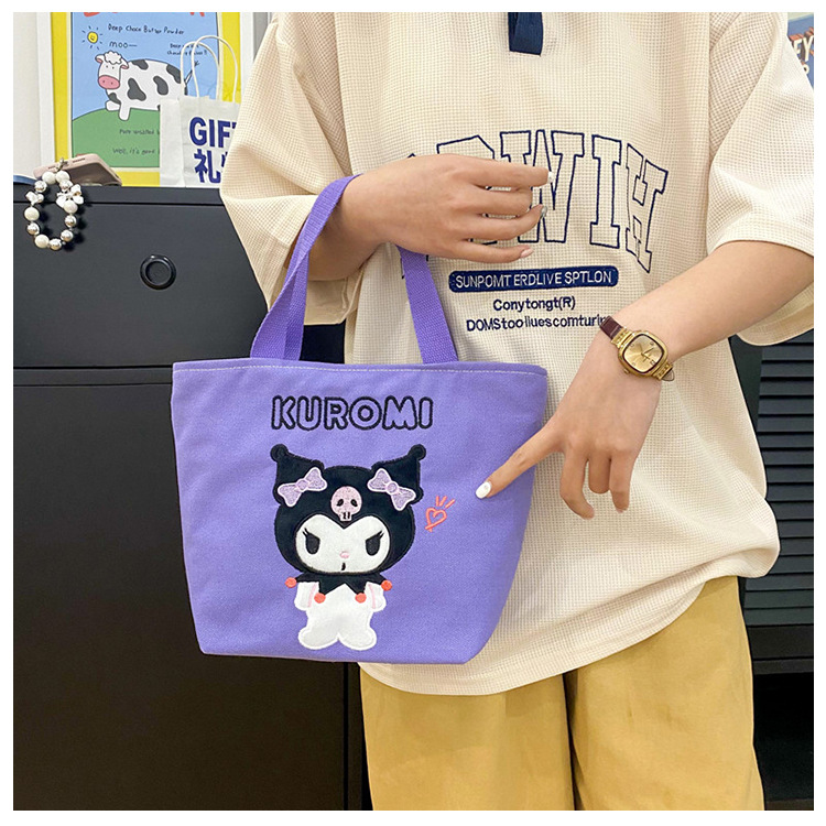 New cartoon embroidered canvas makeup bag, coin purse, Kuromi large-capacity storage bag, Cinnamon Dog small square bag Application Scenario