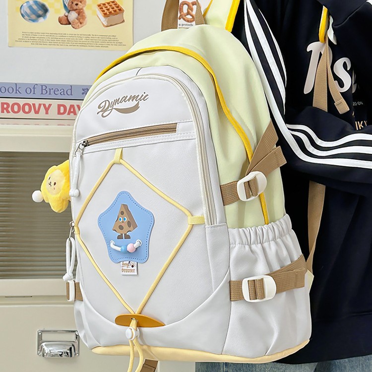High-appearance-level large-capacity nylon backpack, female primary school student burden reduction and spine support backpack, high school and college student backpack Specification drawing