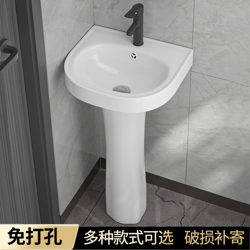 Toilet washbasin, ceramic column washbasin, small-sized floor-standing washbasin, balcony no need for drilling, household washbasin details Picture
