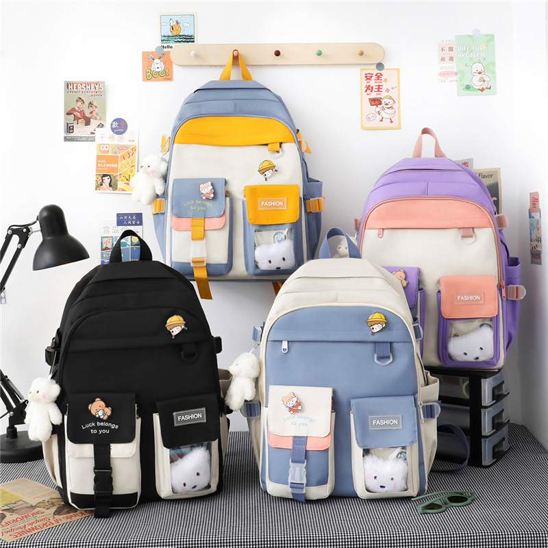 New high-appearancy-level schoolbag for girls, Korean version high school and college students, color-matched large-capacity canvas backpack for middle school students details Picture