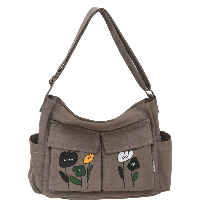 Canvas crossbody bag for women, large-capacity tote bag for college students' commuting to class, 2024 new style, casual and versatile single-shoulder bag Item Picture