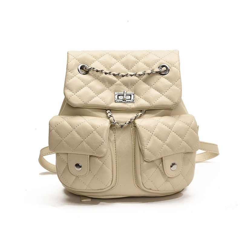 Diamond-shaped embroidered thread women's large-capacity backpack 2025 new style, versatile chain backpack, high-end retro schoolbag Item Picture
