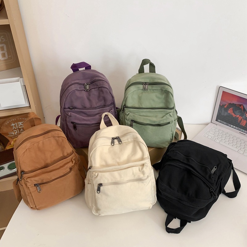 Japanese-style canvas small backpack for women, 2024 new solid color simple small backpack, Korean-style college student travel small bag Specification drawing