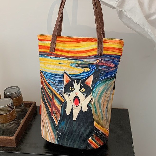 Printed cartoon fabric bag, Japanese-style single-shoulder bag, single-shoulder bag, tote bag, autumn and winter ins bucket bag, cute fabric full figure