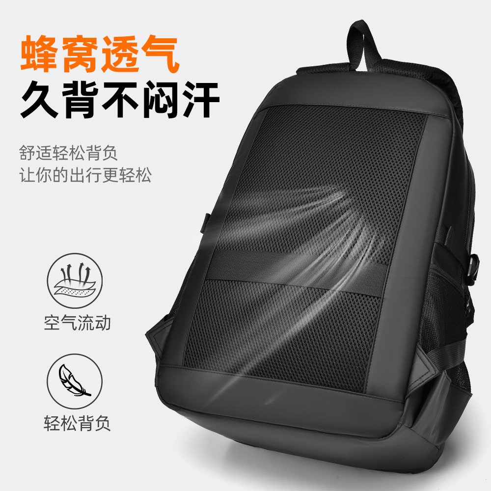 Cross-border casual backpack for men, solid color, simple, large capacity, high-end feel, computer bag, commuting, business trip and travel bag details Picture