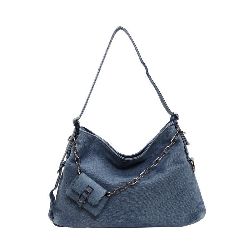 American retro-style denim chain bag, women's street motorcycle style single-shoulder bag, 2024 new fashion crossbody bag Item Picture