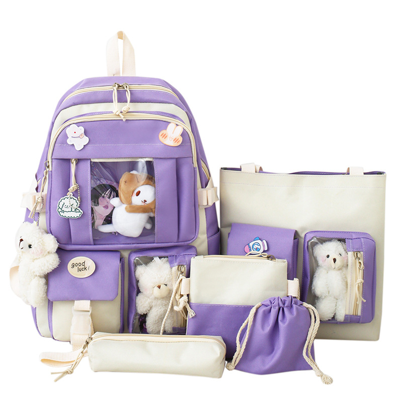 Korean style cute and versatile color-blocked canvas backpacks, 2022 new campus style color-blocking primary school students wholesale Item Picture