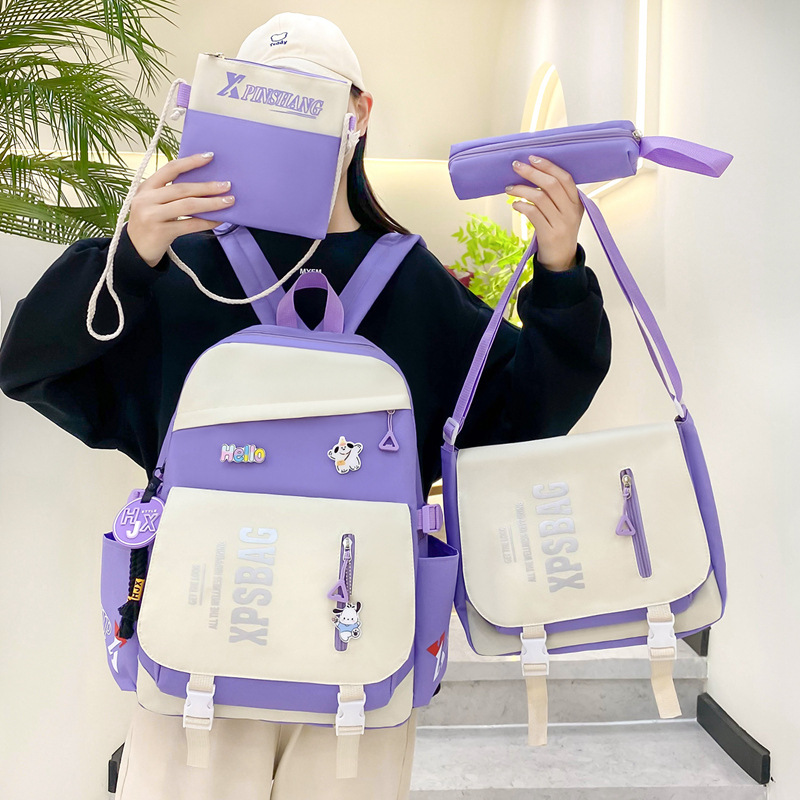 Trendy new high-appearation-level junior high school schoolbag for girls, large-capacity set backpack, Korean-style contrasting color campus backpack for boys details Picture