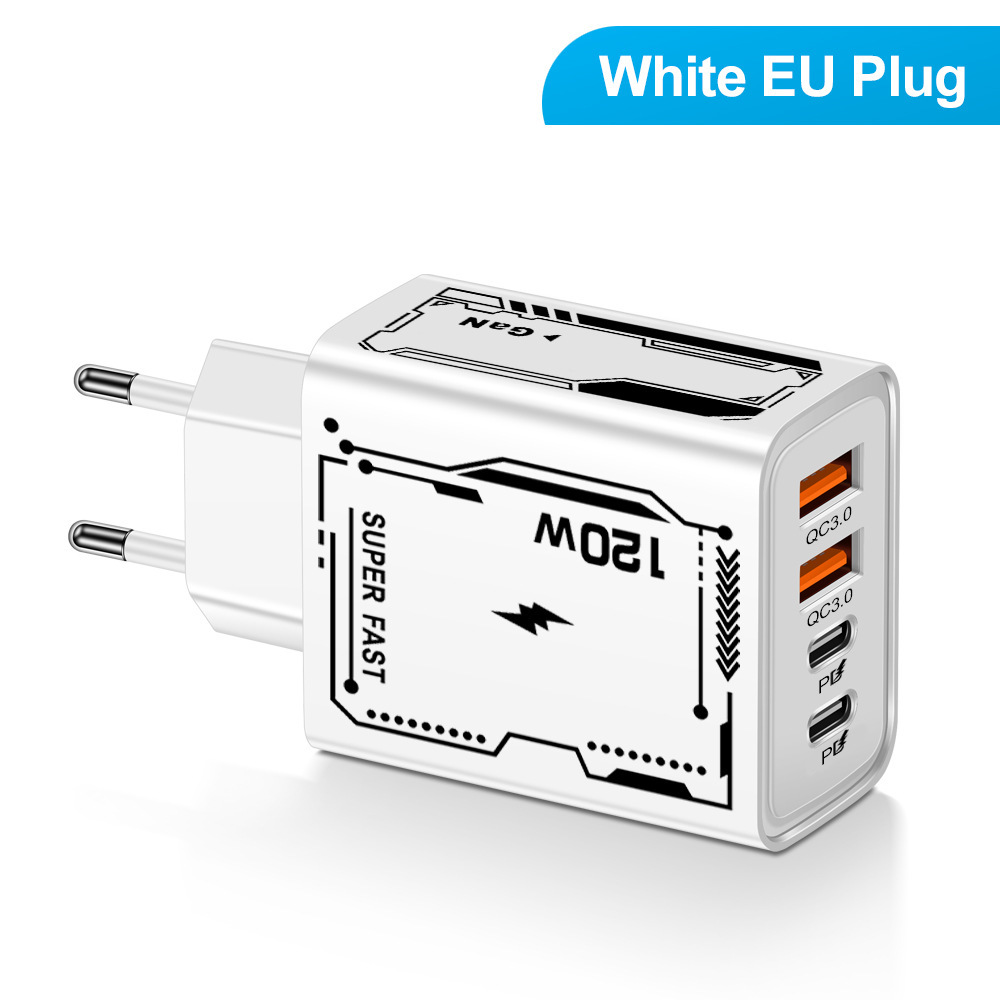 The 120W dual PD+ dual USB charger is compatible with dual Type-C smart fast charging heads for iPhone 15 and Huawei phones Item Picture