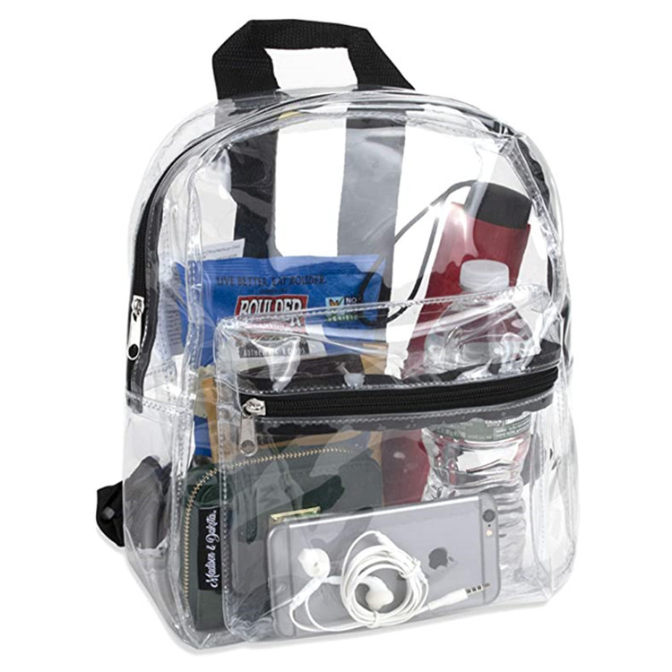 Amazon transparent PVC waterproof small schoolbag with logo printing, men's and women's concert backpack in stock full figure